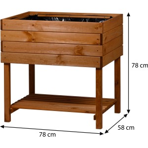 Hellbraunes Dobar Hochbeet Kubus 2.0 aus Holz mit Ablage und Pflanzfolie, 78 cm hoch.