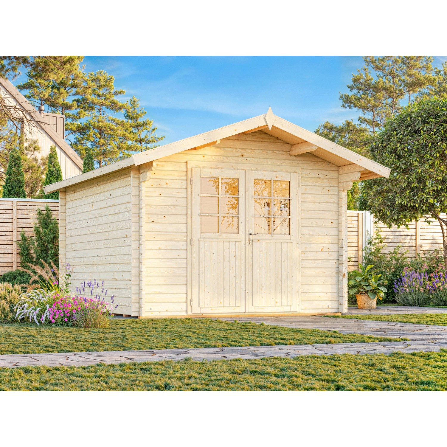 Palmako Gartenhaus Sally 300 x 360 cm Lackiert Grau-Weiß FSC®