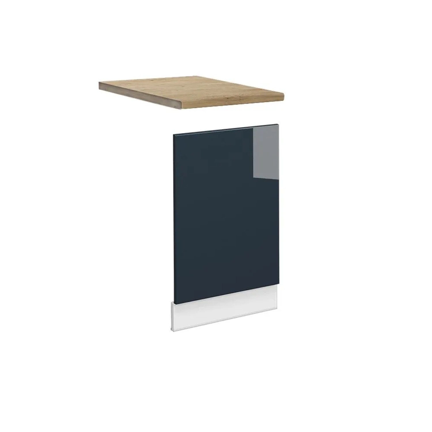 Vicco Frontblende Fame-Line Geschirrspüler Fronttür DunkelBlau Hochglanz 45 cm AP Eiche mit Weiß Korpus