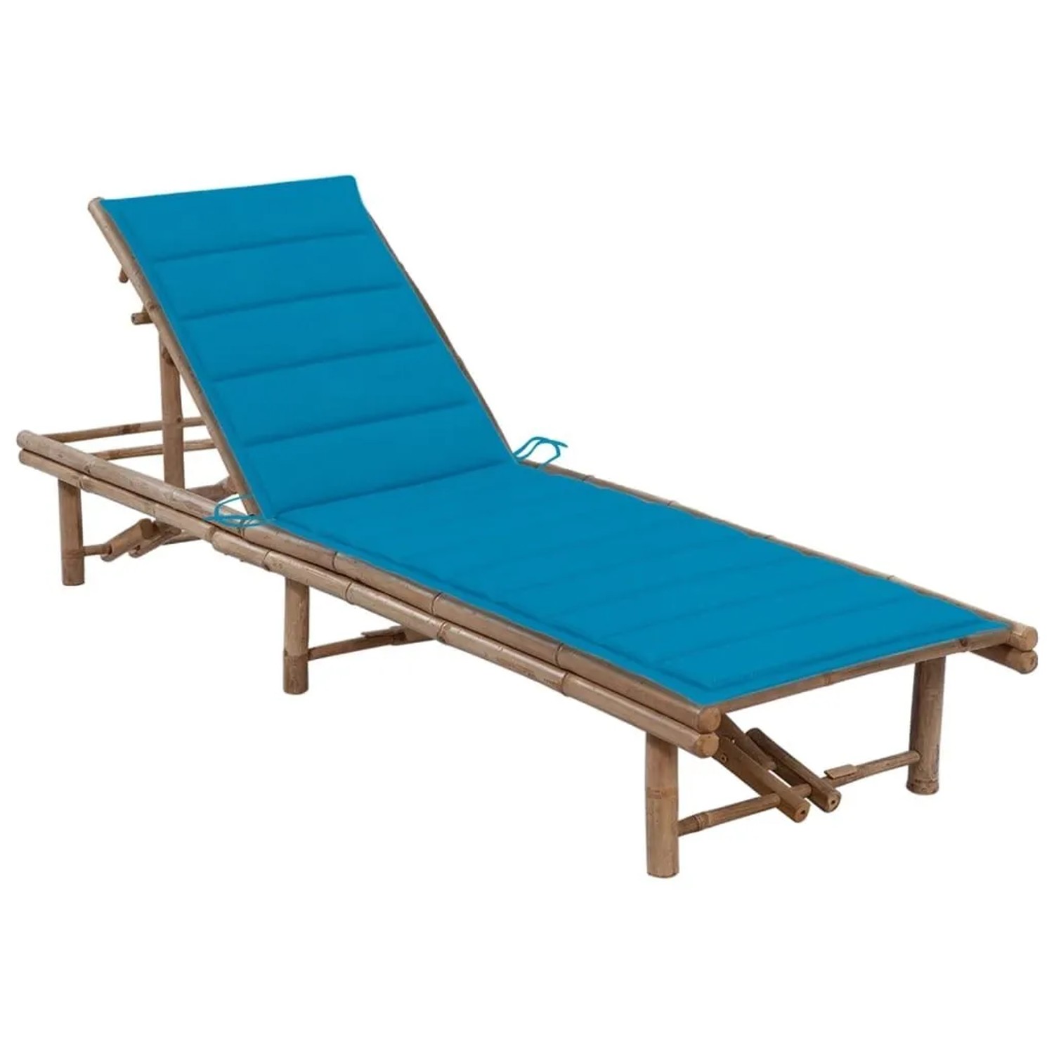 Furnicato Garten-sonnenliege Aus Bambus Mit Auflage 200 X 65 X  30-87  Cm Blau