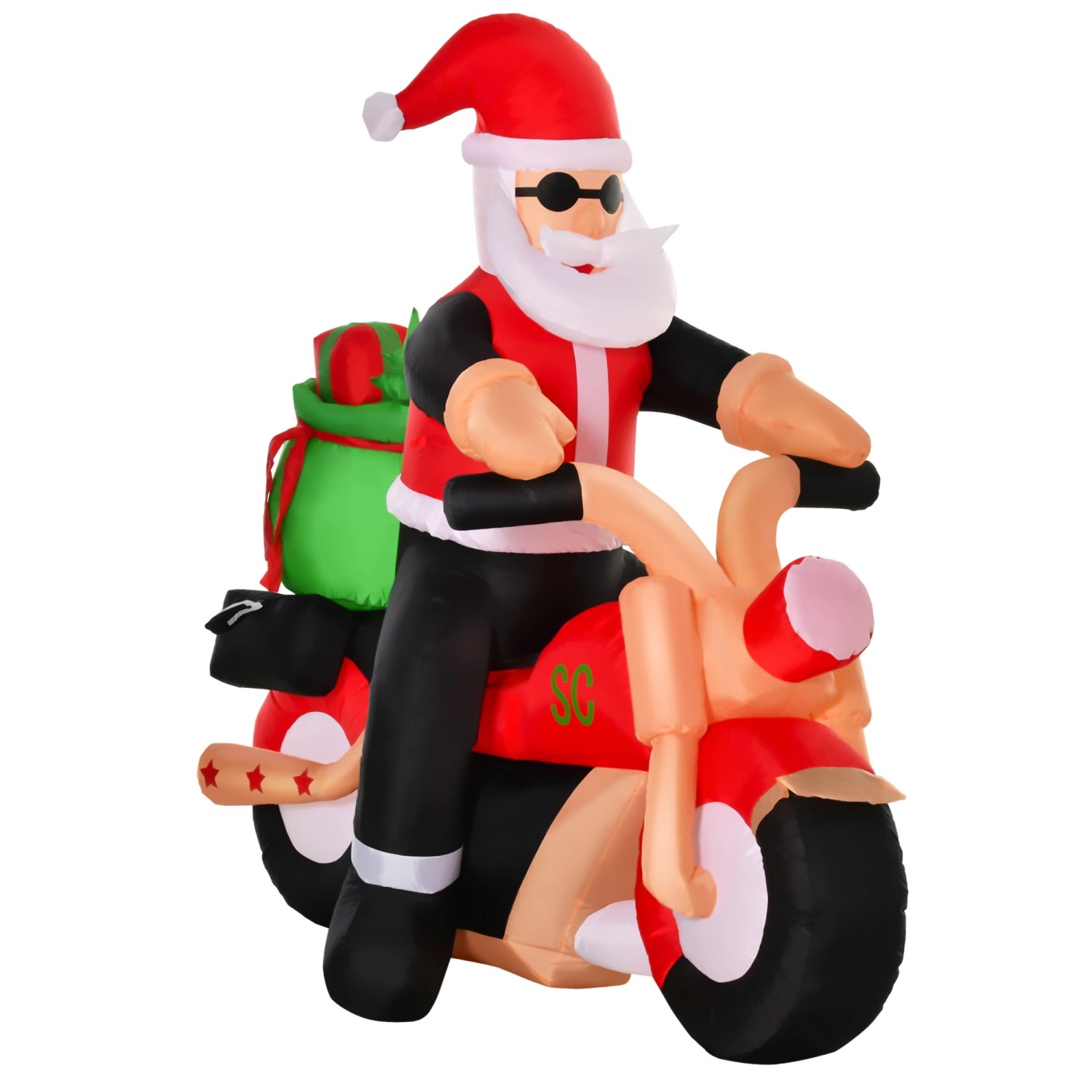 HOMCOM Aufblasbarer Weihnachtsmann auf Motorrad mit Gebläse