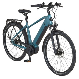 Blaues Prophete City E-Bike Geniesser 5.0 Herrenrad mit AEG Mittelmotor und 28 Zoll Reifen.