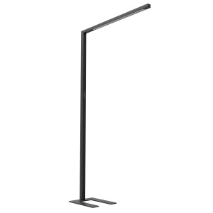 Schwarze LED Stehleuchte Alva von Oktaplex mit Sensor, dimmbar und Farbtemperatur einstellbar.