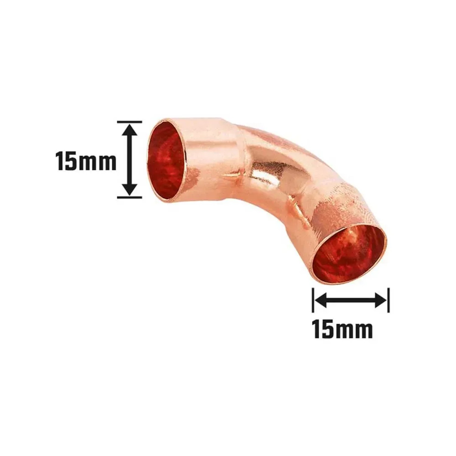 Löt-Bogen, Ø 15 mm, aus Kupfer, 90-Grad-Winkel, 10er-Pack für Kupferrohr-Verbindungen.