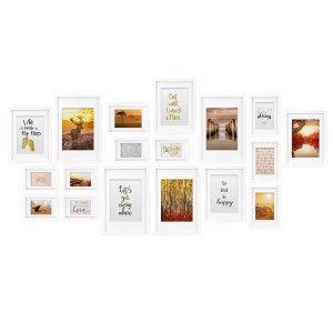 Bomoe Passion Bilderrahmen Set, 18-teilig, weiße MDF-Holzrahmen für Collagen und Fotos.