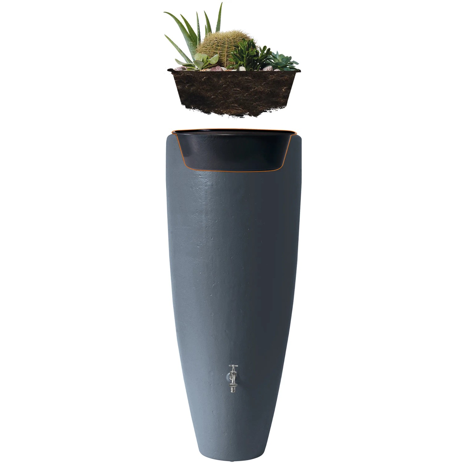 Garantia 2in1 Wasserbehälter 300 l in Grau mit Pflanzschale und Komfort-Entnahmeset.