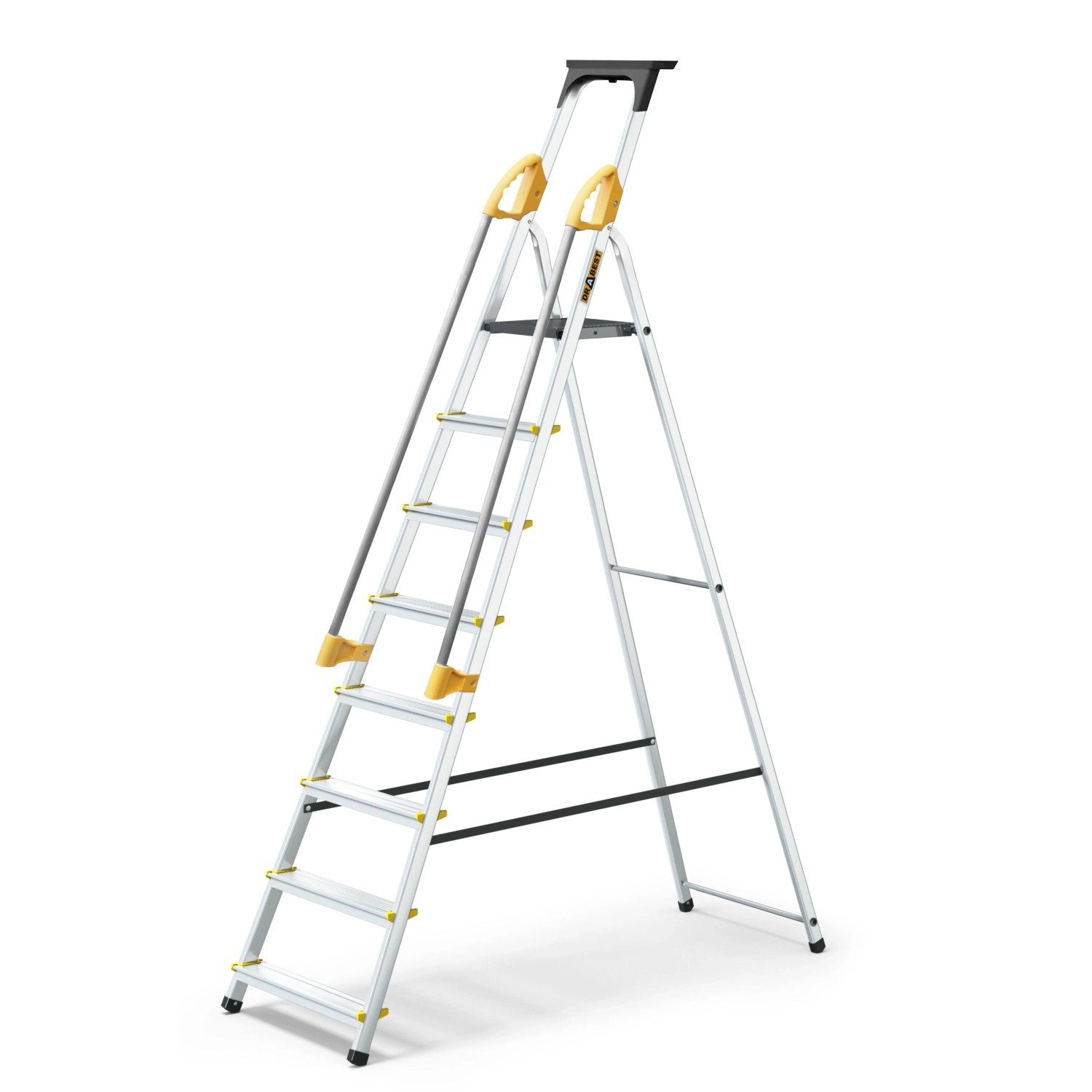 DRABEST Professionelle Aluminiumleiter Mit Handläufen 8 Stufen 150 KG
