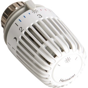 Detailaufnahme des weißen IMI Heimeier Thermostatkopf K mit Zahlen von 1 bis 5.