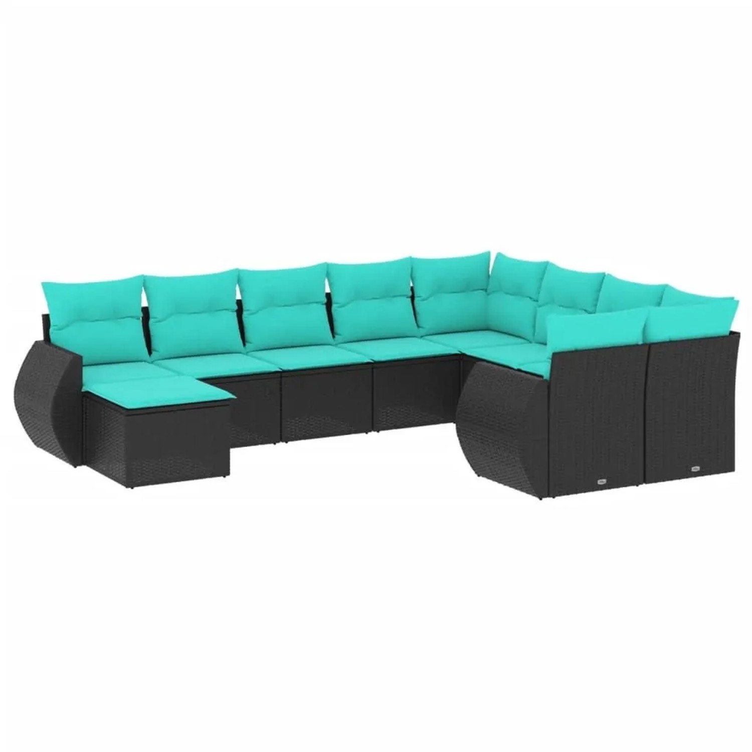 vidaXL 10-Tlg Gartensofa-Set mit Kissen Schwarzes Polyrattan 3221856