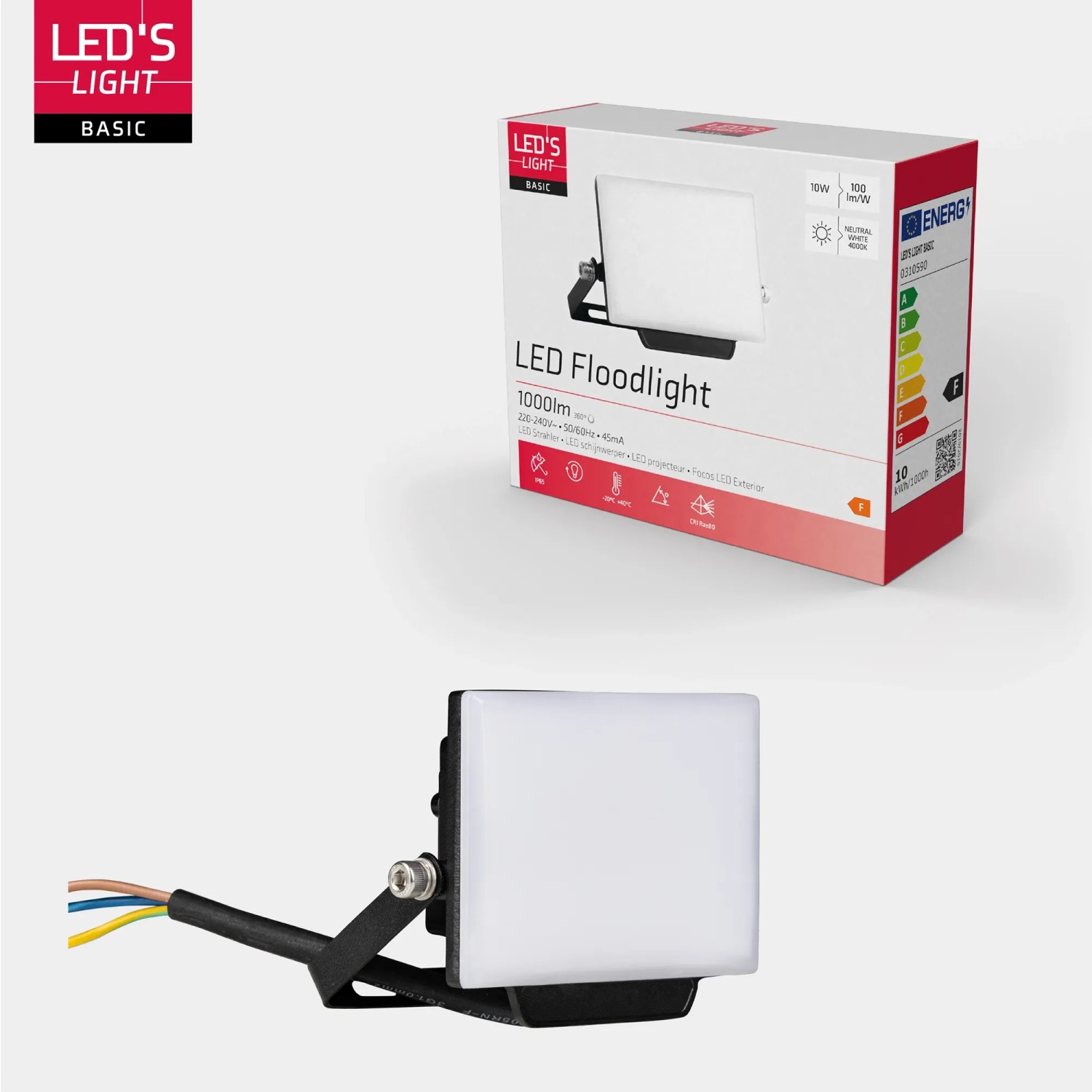 Schwarzer LED Strahler 10W, 900lm, 4000K, IP65 für den Außenbereich.