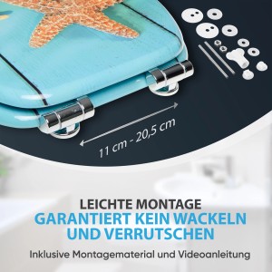 Sanilo WC-Sitz Starfish aus Holz mit Absenkautomatik und Montagezubehör.