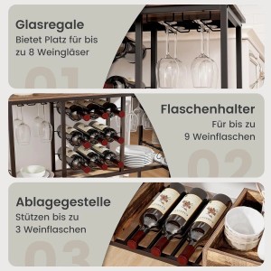 Costway Küchenwagen 3-Stöckig 107,5 x 40 x 91,5 cm Glashalter Grau