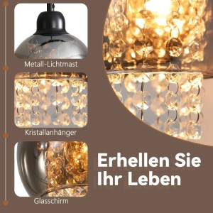 ZMH Pendelleuchte 1 flammig Vintage Rauchglas E27 Hängeleuchte für Esszimmer Wohnzimmer Küche