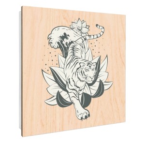 Banjado Schlüsselkasten mit Tiger im Blumenmeer Motiv auf Holzfront, 30x30cm. Schlüsselaufbewahrung für die Wand.