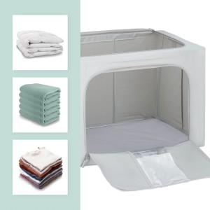 Relaxdays Aufbewahrungstaschen Set Polyester Grau Transparent mit Sichtfenster Stapelbar 2 x 100 L 40 cm x 60 cm x 42 cm