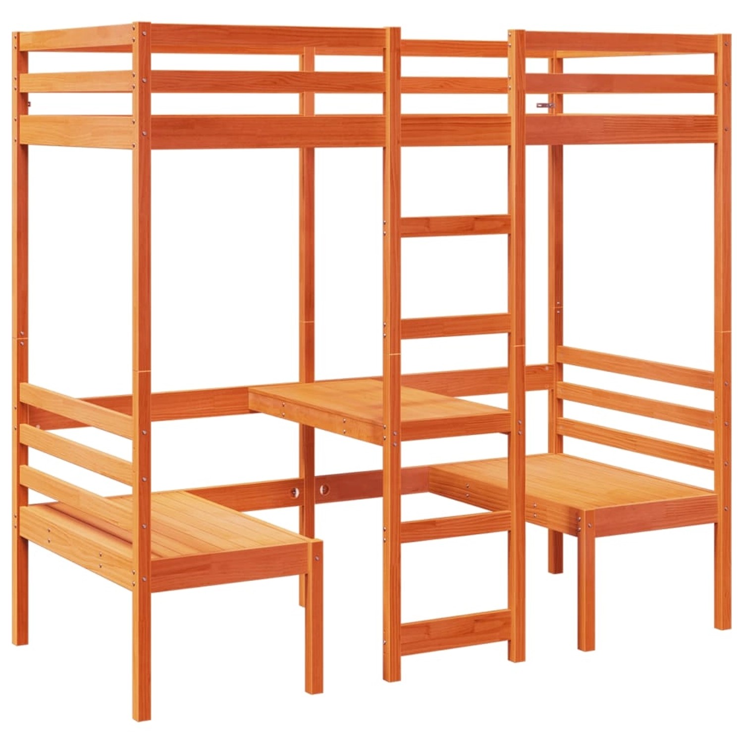 vidaXL Hochbett mit Schreibtisch & Stühlen Braun 75x190 cm Kiefernholz 3308 günstig online kaufen