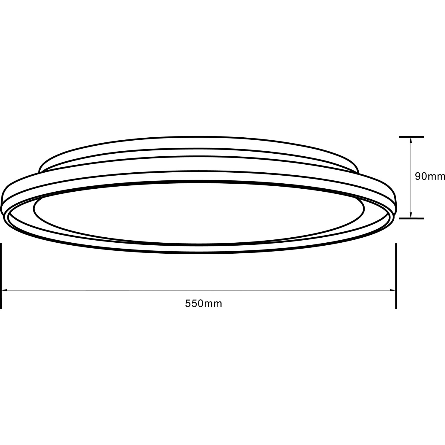 Schwarze LED-Deckenleuchte Pederson, 55 cm, mit Maßangaben. Moderne Deckenlampe für Innenräume.