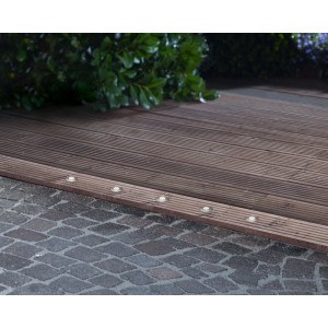 5er-Set LED-Bodeneinbauleuchten Budoni, runde Form, für Terrasse und Garten.