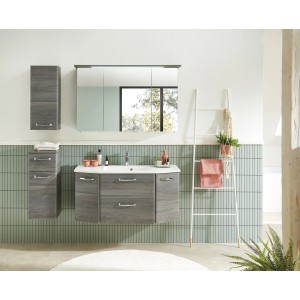 Pelipal Badmöbel-Set Quickset 328 Graphit, 145 cm, 4-teilig mit Marmorwaschbecken und Spiegelschrank.