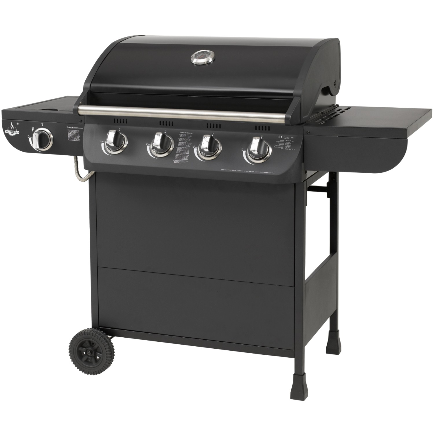 El Fuego Gasgrill Columbus 4 Brenner mit Seitenbrenner Schwarz