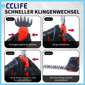 CCLIFE Akku Gras Und Heckenschere 2in1 10.8V 120 Und 200mm