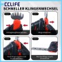 Anleitung zum schnellen Klingenwechsel der CCLIFE Akku Gras- und Heckenschere 2in1. Einfacher Austausch der Scherenaufsätze.