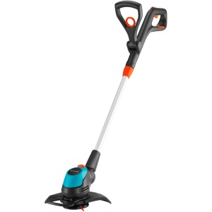 Gardena Turbo-Rasentrimmer EasyCut 450/25 mit Teleskopstiel und Pflanzenschutzbügel.