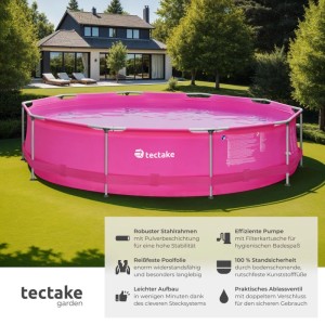 Tectake Swimming Pool Summertime Rund Solider Stahlrahmen  360 x 360 x 76 cm Pink