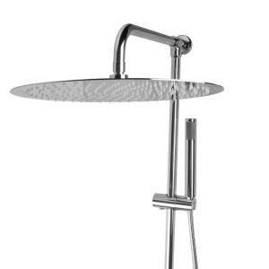 Chromglänzendes Aufputz Duschsystem: 40 cm Edelstahl Regendusche und Handbrause.