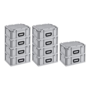 SuperSparSet: 10 graue Euroboxen NextGen Portable, 16 Liter, als Stapel- und Transportboxen.