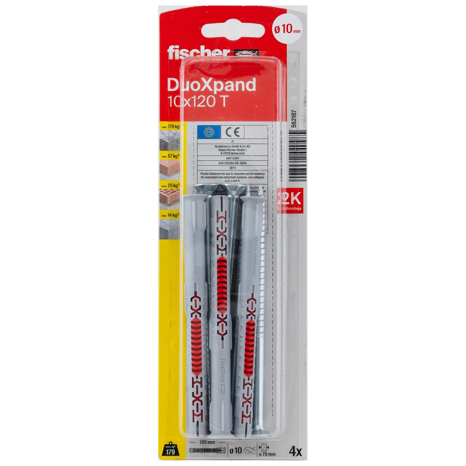 Fischer Langschaftdübel DuoXpand T Senkkopfschraube 10 mm x 120 mm 4 Stück