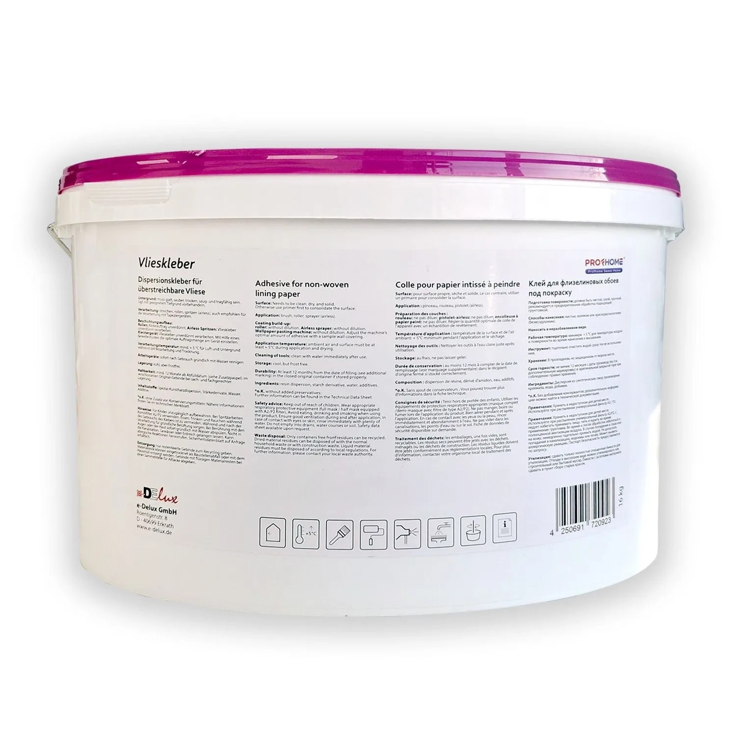 PROFHOME Vlieskleber Kleber für Malervlies Renoviervlies max. 3360 qm 1 Palette mit 32 Eimern 512 kg Weiß_5