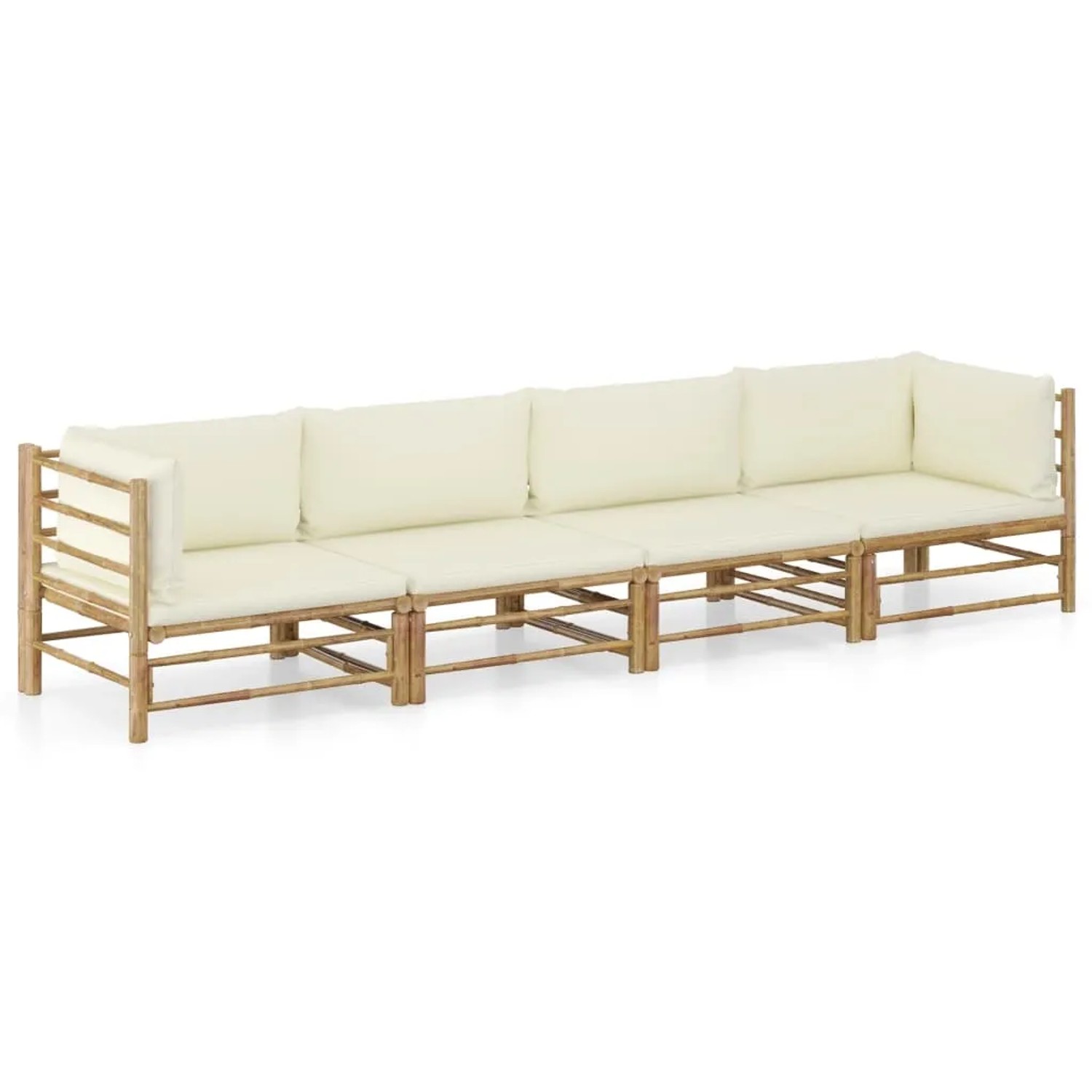 vidaXL 4-Tlg Garten-Lounge-Set mit Cremeweißen Kissen Bambus 3058205