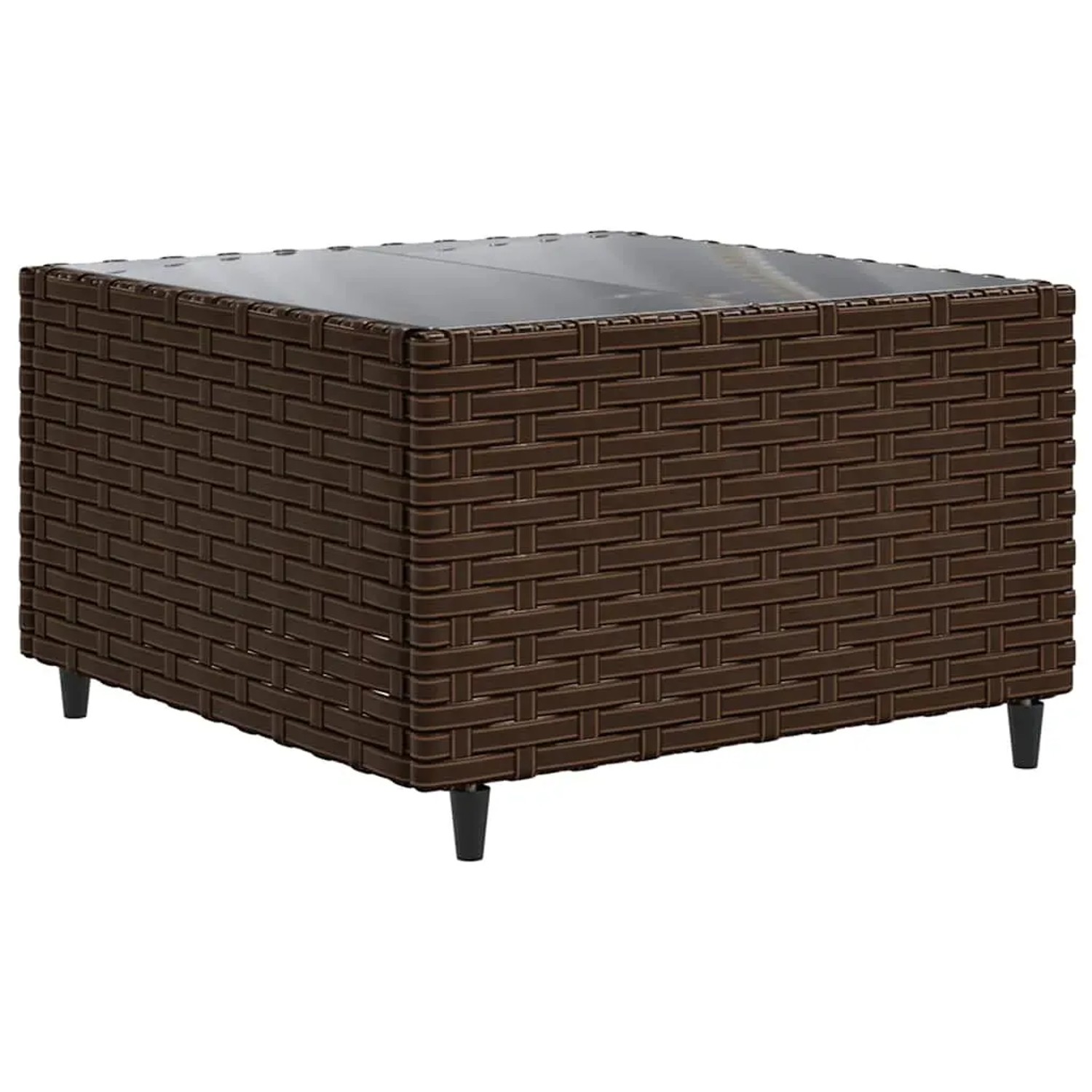 Brauner vidaXL Gartenmöbel-Tisch aus Polyrattan mit Glasplatte, Teil eines Lounge-Sets.