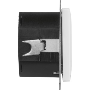 Schutzkontakt-Steckdose Jule Unterputz, weiße Steckdose mit 2 USB-Ports (A & C), Seitenansicht.