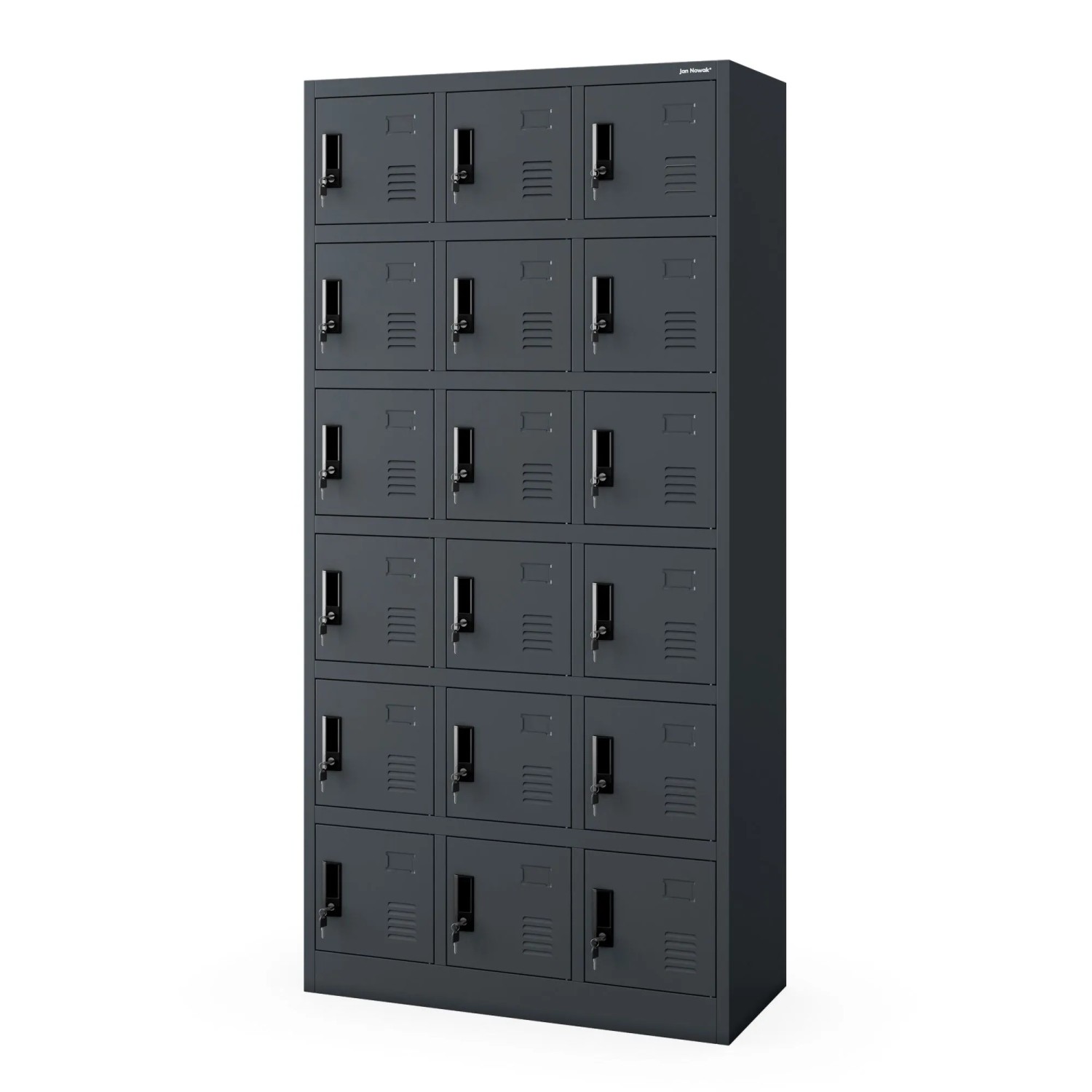 JAN NOWAK Spind Schließfachschrank mit 18 Fächern KAROL 185 x 90 x 40 cm Anthrazit