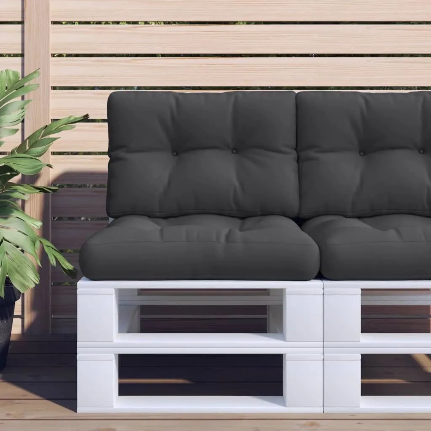 Schwarzes vidaXL Palettenkissen 2-tlg. Set aus Stoff für Palettenmöbel im Garten.