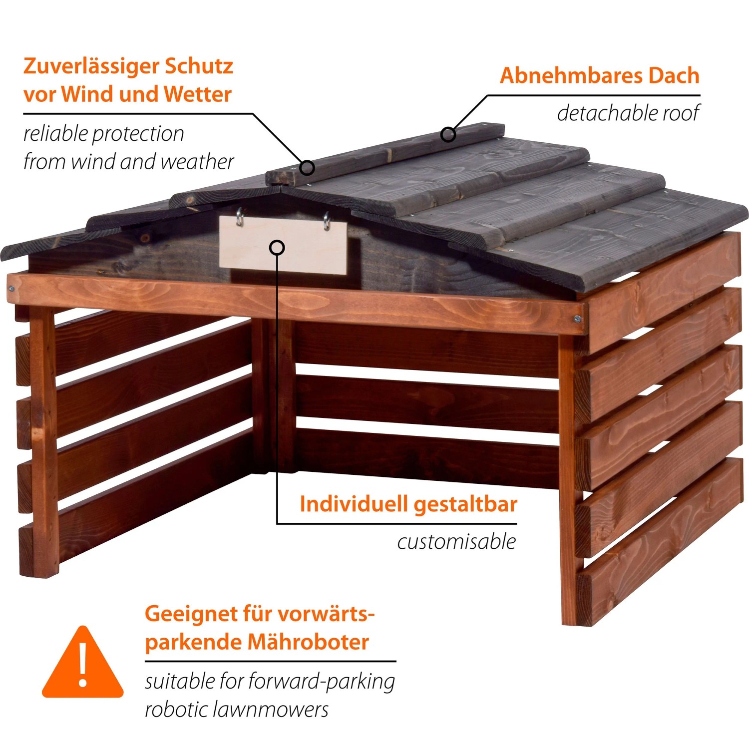 Dobar Mährobotergarage mit abnehmbarem Dach Braun Schwarz 52,5 x 78,5 x 74 cm_2