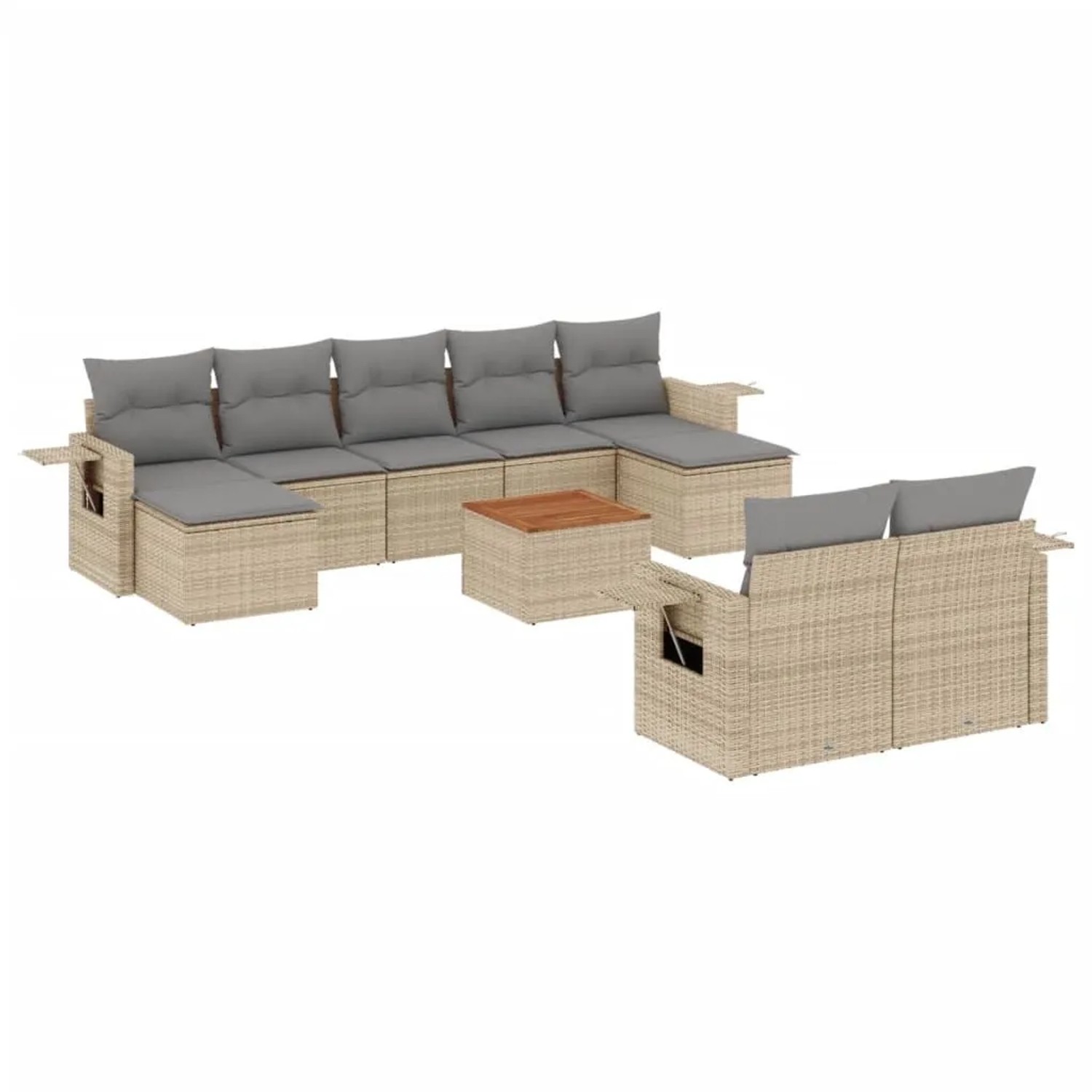 vidaXL 10-Tlg Garten-Sofagarnitur mit Kissen Beige Poly Rattan 3224778