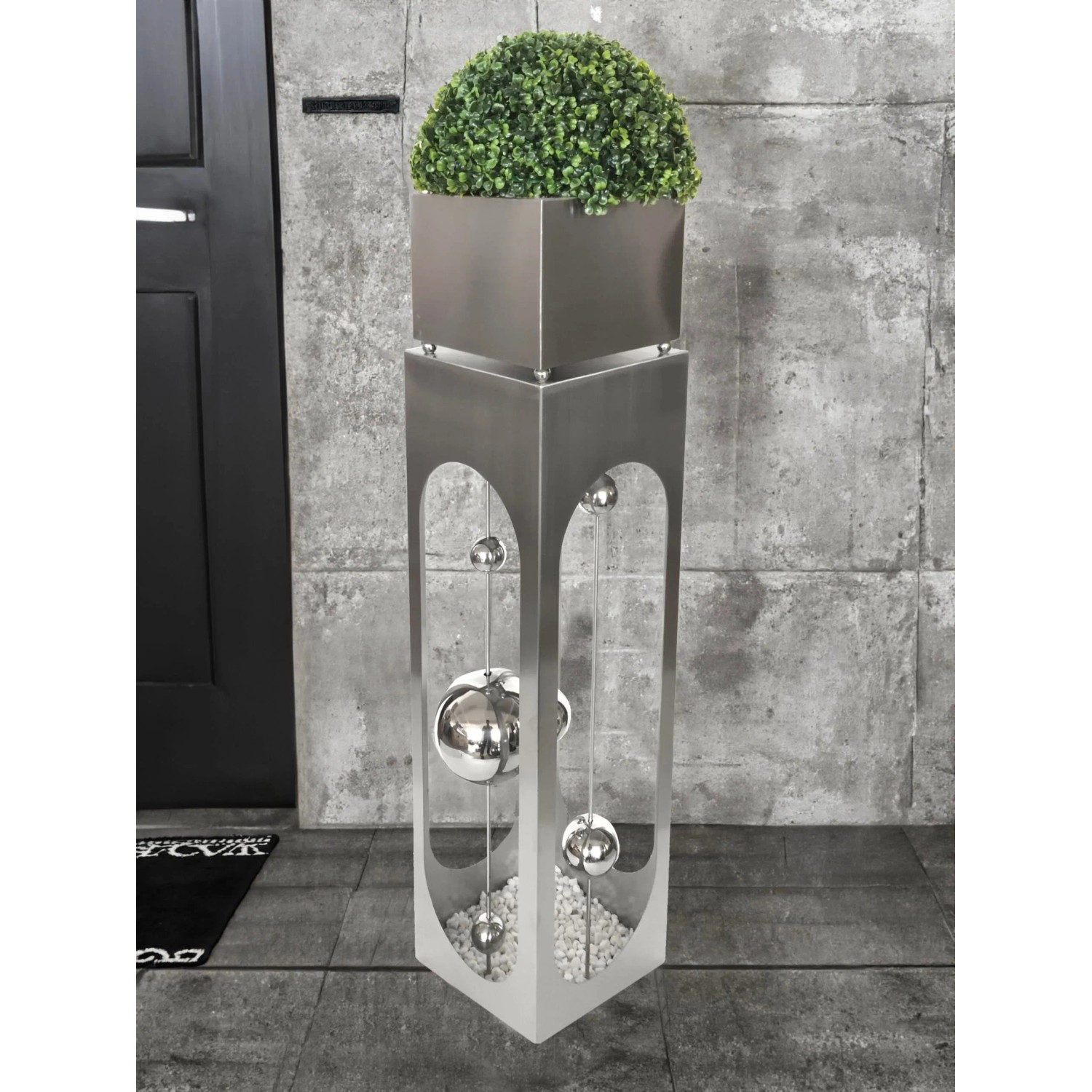 DELUKE Pflanzsäule OSCAR Silber Edelstahl Pflanzkübel Hoch Blumenkübel Pflanzkasten_2