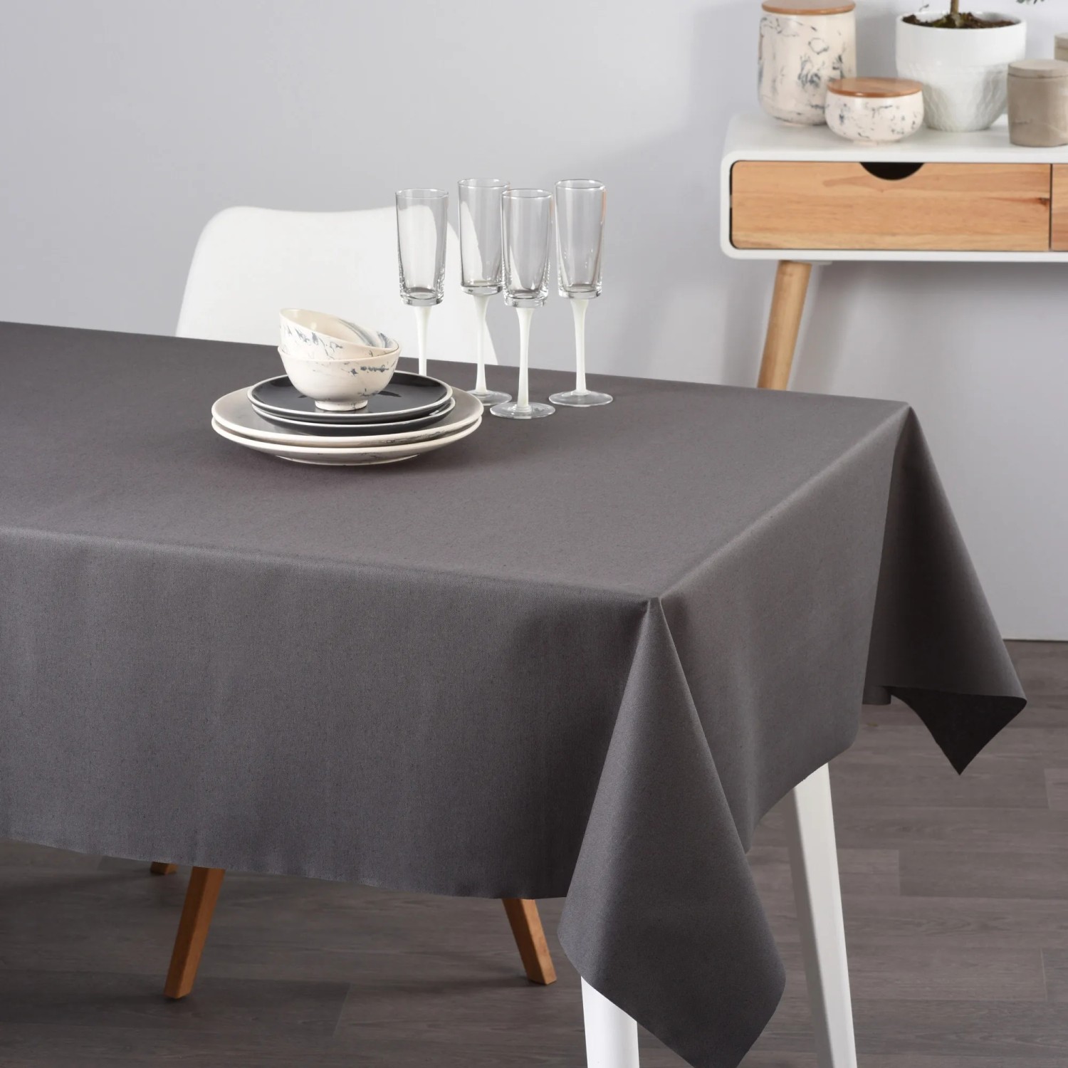 LILENO HOME Tischdecke Abwaschbar – 140 Cm Rund, Grau, Wasserdicht, Fleckenschutz, Polypropylen-Gewebe Für Indoor & Outdoor Tischdecke Rund