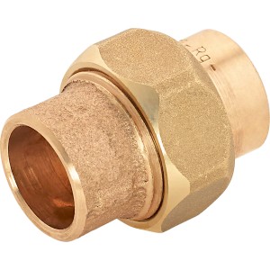 Löt-Verschraubung aus Rotguss, Ø 18 mm, für Kupferrohre, lösbare Rohrverbindung.