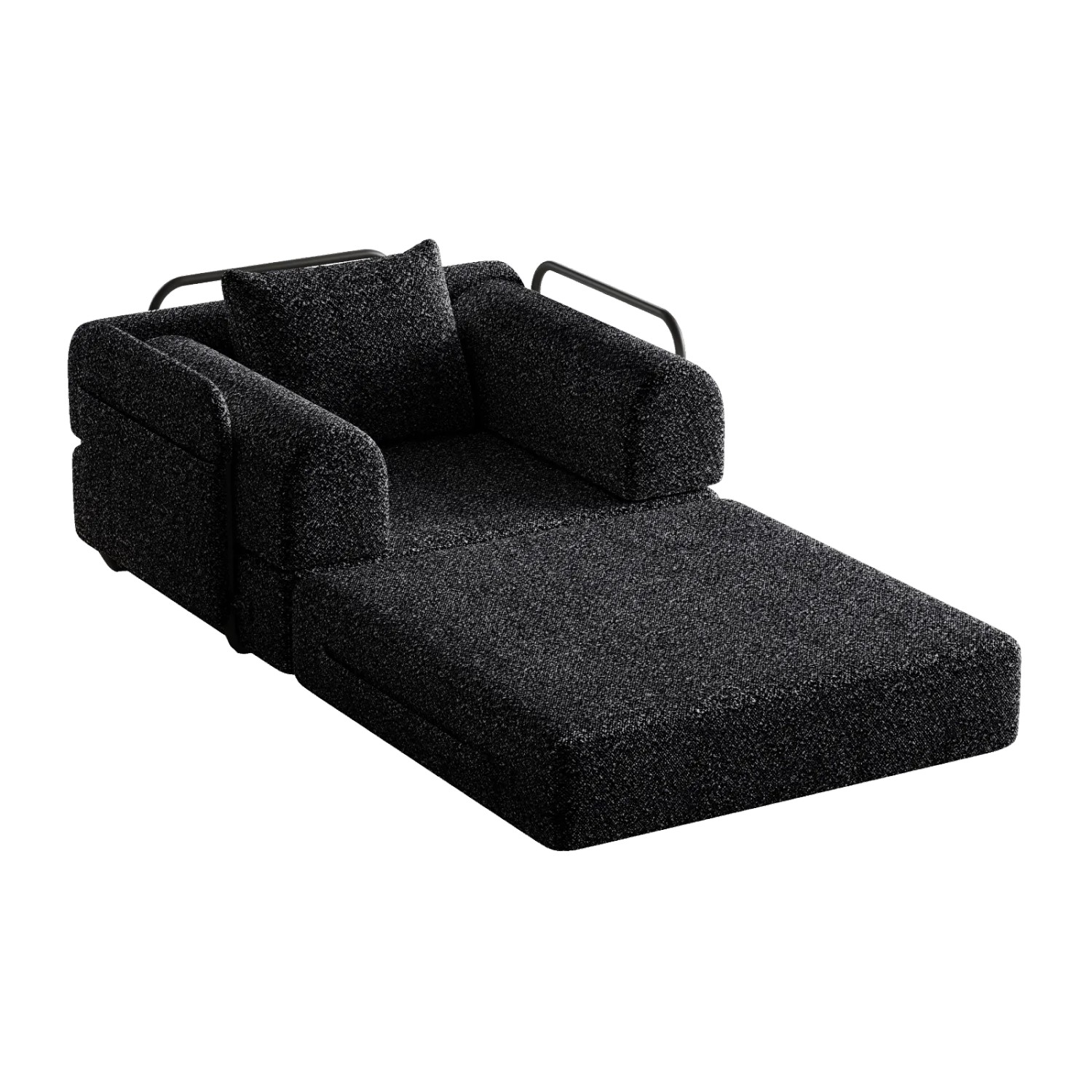 PXloue Schlafsofa 2 in 1 mit Bettfunktion Metallrahmen Armlehnen Stauraum Chenille Schwarz