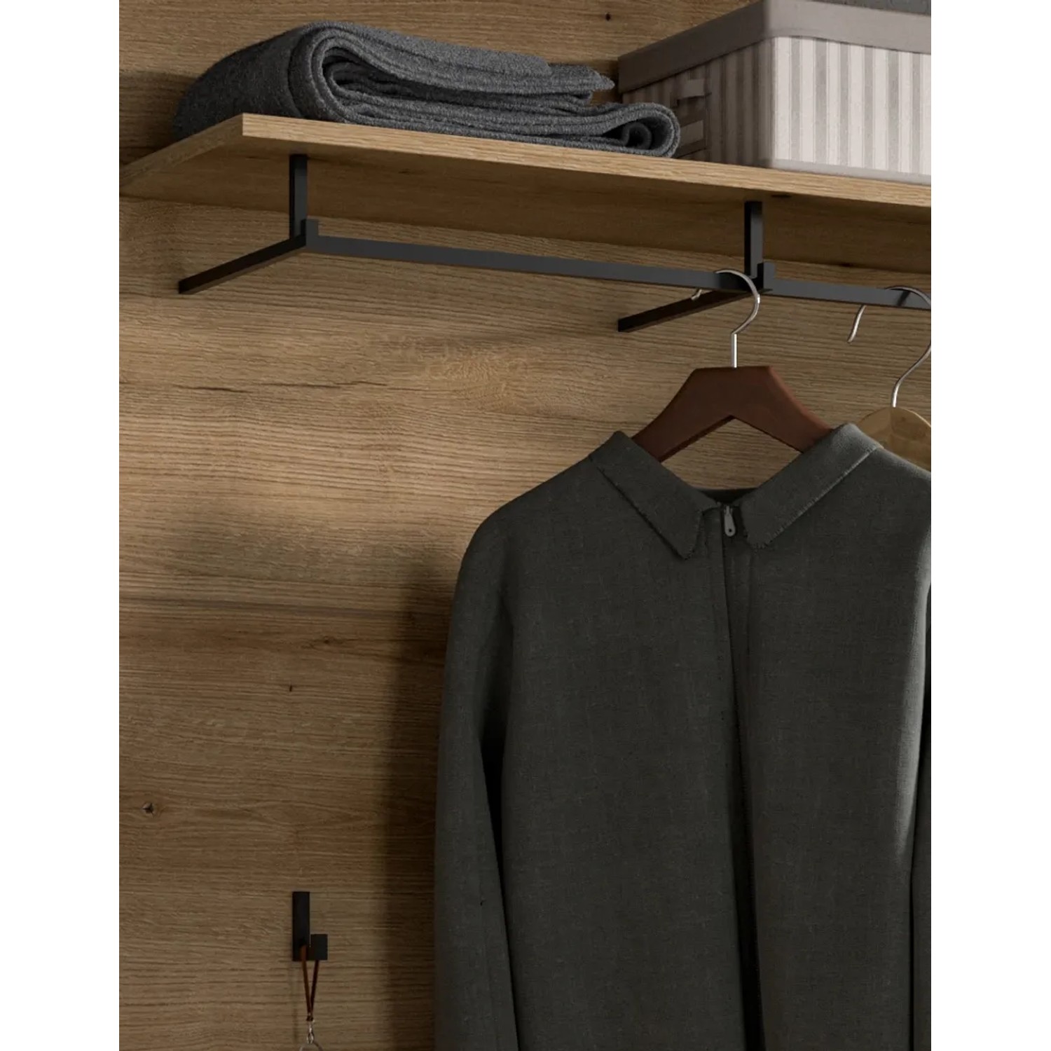 Inn.Furn Garderobenpaneel Shawn in Evoke Eiche, 90 cm breit, mit Ablage, Stange und Haken.