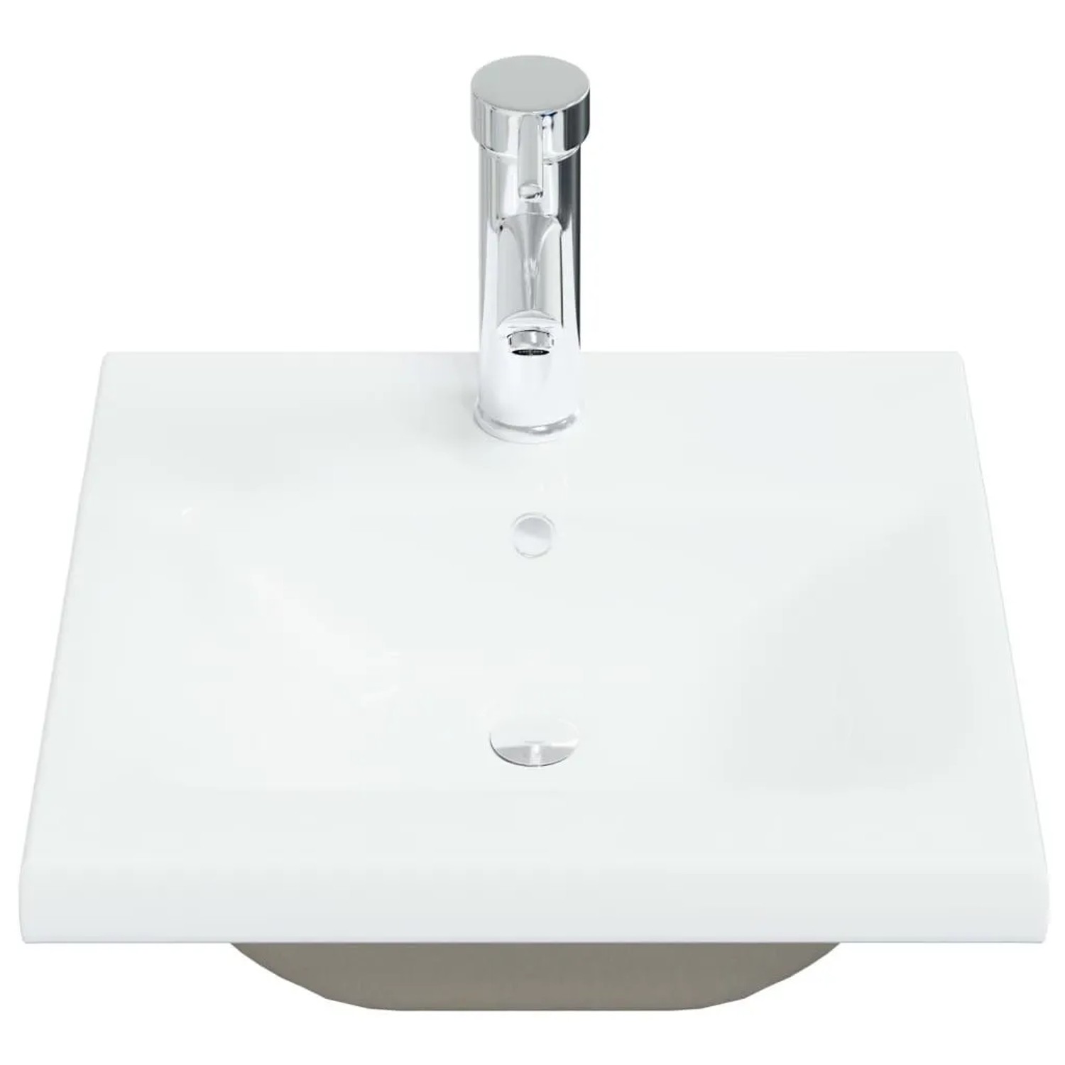 Weißes Keramik Einbauwaschbecken mit modernem Chrom-Wasserhahn und Überlauf. Rechteckiges Design für Ihr Bad.
