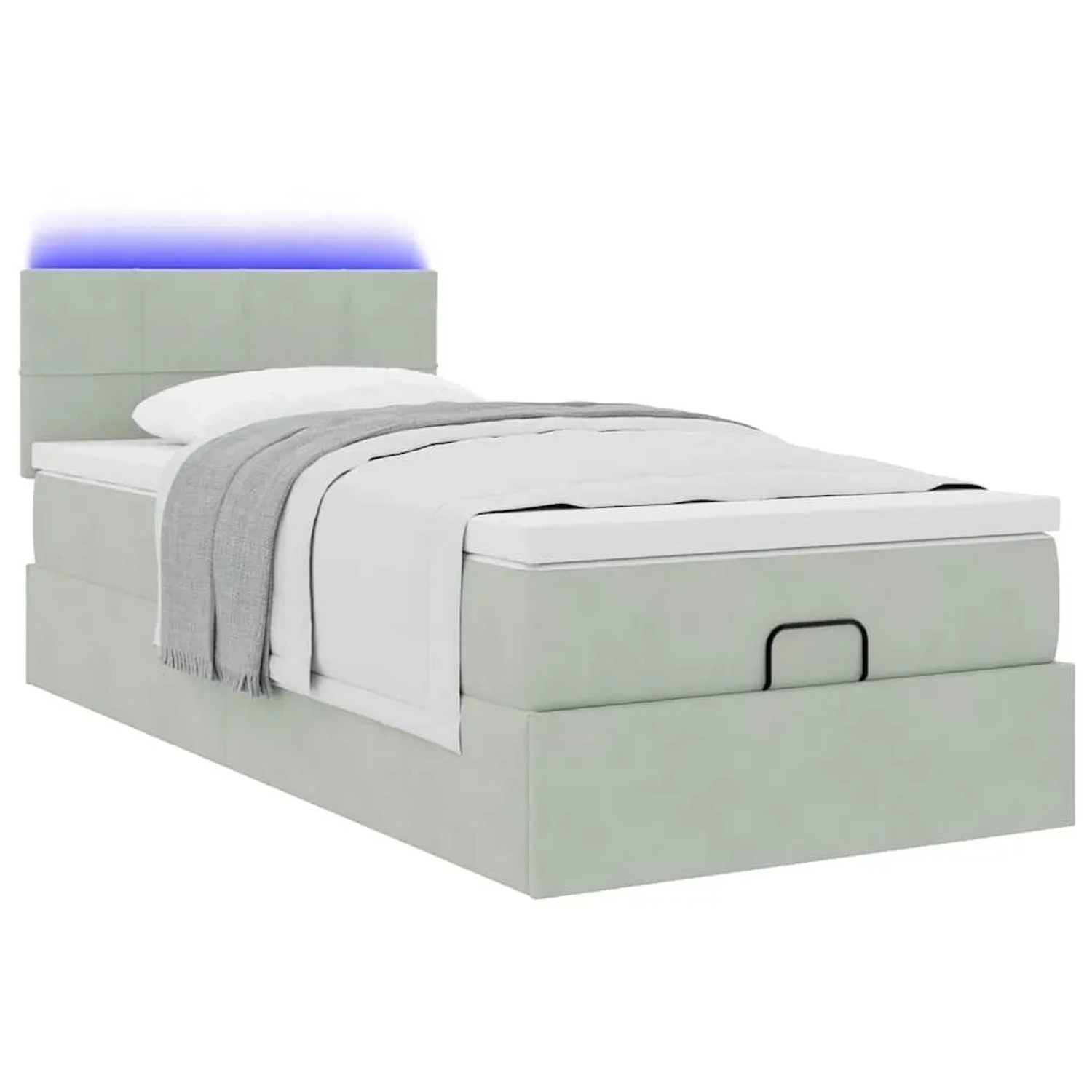 vidaXL Ottoman-Bett mit Matratze und LEDs Hellgrau 90x190 cm Samt 3312590