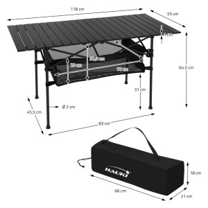 Hauki Campingtisch, faltbar, schwarz, 118x55x64,5 cm, mit Tasche. Ideal für Camping & Outdoor.
