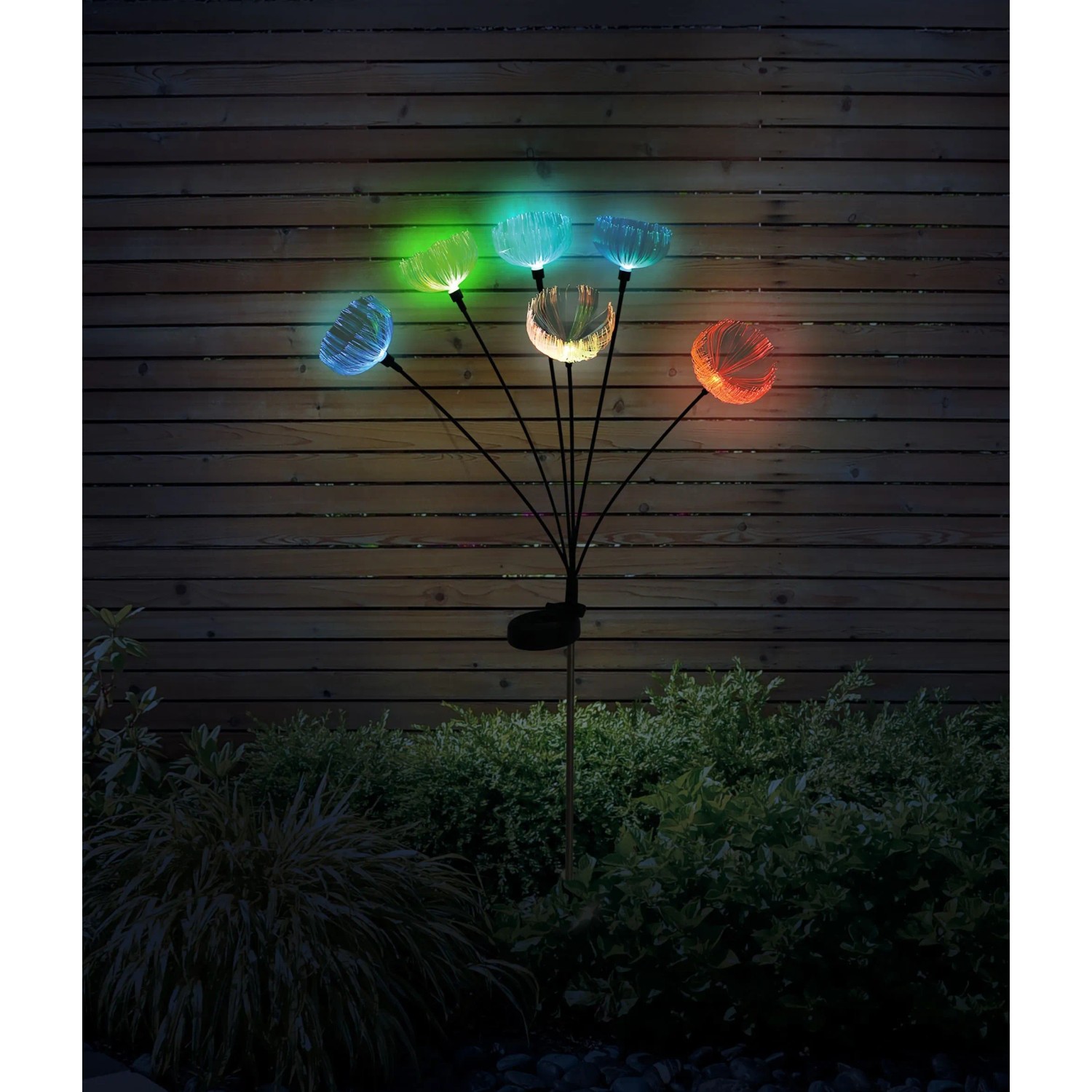 Globo Solarleuchte mit RGB-Lichtspiel und Blüten, 70 cm, schwarz, für den Garten.