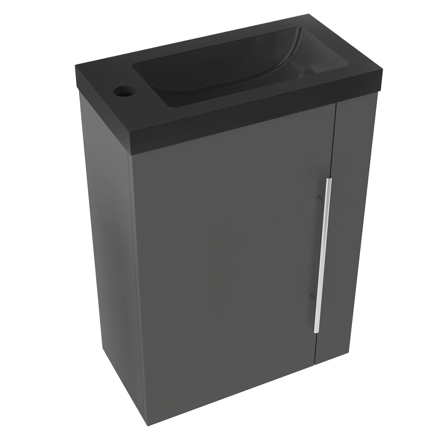 AICA Badmöbel Set Gäste WC SILVIA 45 cm Schwarz Waschtisch mit Unterschrank Matt Anthrazit Softclose Tür 2 tlg.