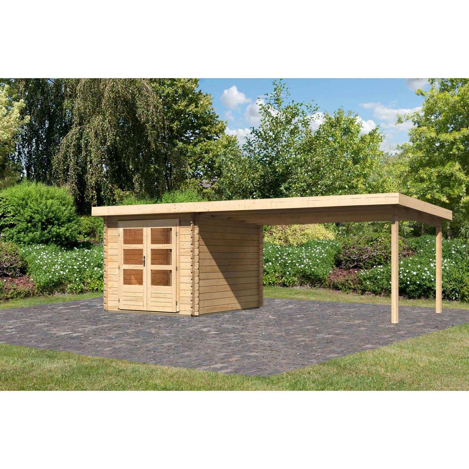 Karibu Holz-Gartenhaus Ängelholm Natur Pultdach Unbehandelt 220 cm x 280 cm günstig online kaufen